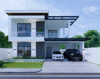 8M X 10M Modern House Plan 3 Bedrooms Two Story Modern - Etsy