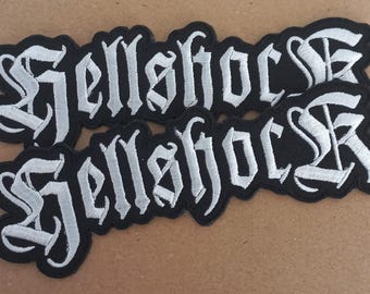 Hellshock, logo, embroidered patch, punk, metal, crust, shaped