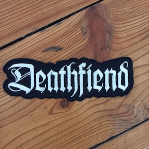Deathfiend, logo, embroidered patch, metal, punk, crust, hardcore, logo