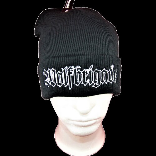WOLFBRIGADE, turn-up beanie, crust, punk, embroidered logo, black, white