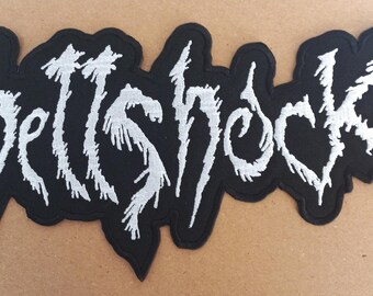 Hellshock, logo, embroidered patch, punk, metal, crust, shaped