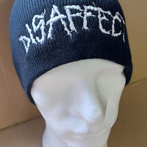 DISAFFECT, beanie, crust, punk, embroidered logo, black, white