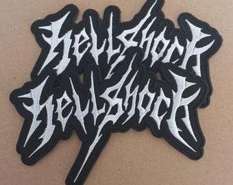 Hellshock, logo, embroidered patch, punk, metal, crust, shaped