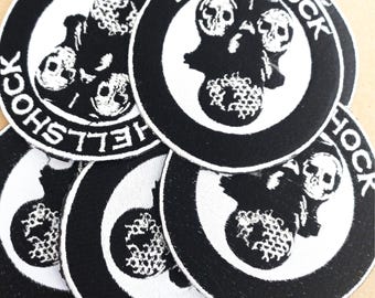 Hellshock, gasmask, embroidered patch, stenchcore, metal, crust