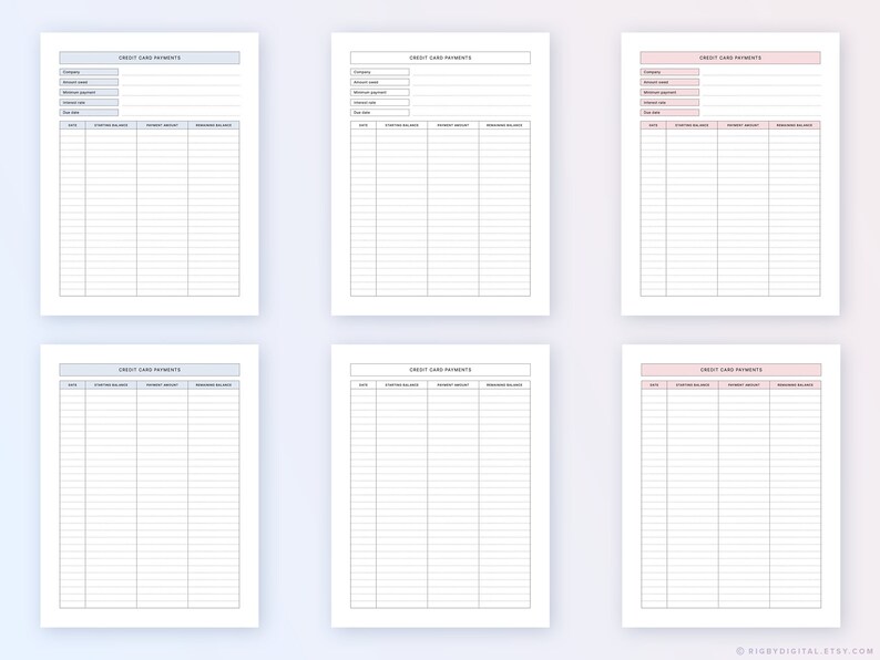 Printable Credit Card Payment Tracker / Printable Debt Tracker / PDF ...