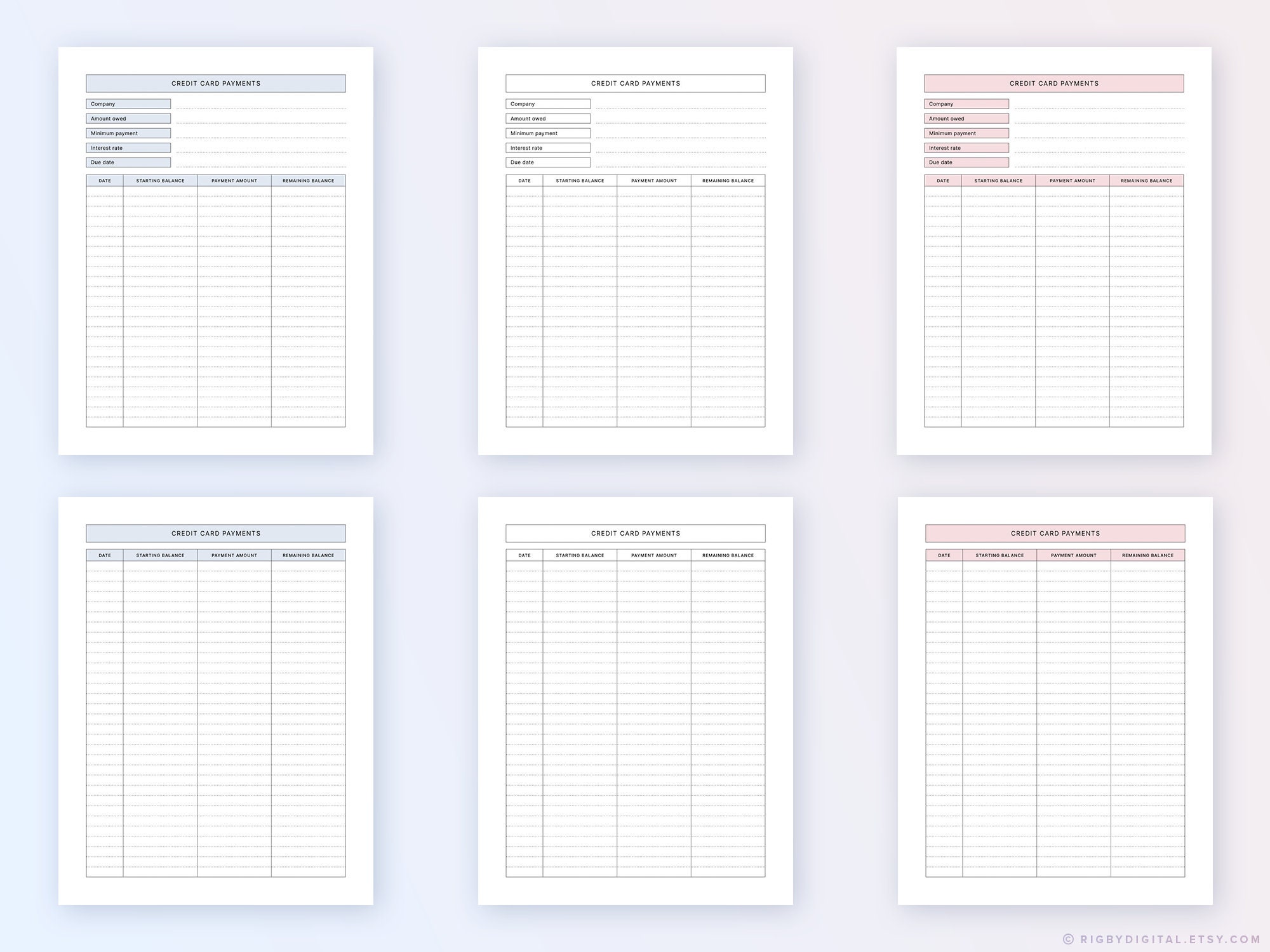 Printable Credit Card Payment Tracker / Printable Debt Tracker / PDF ...