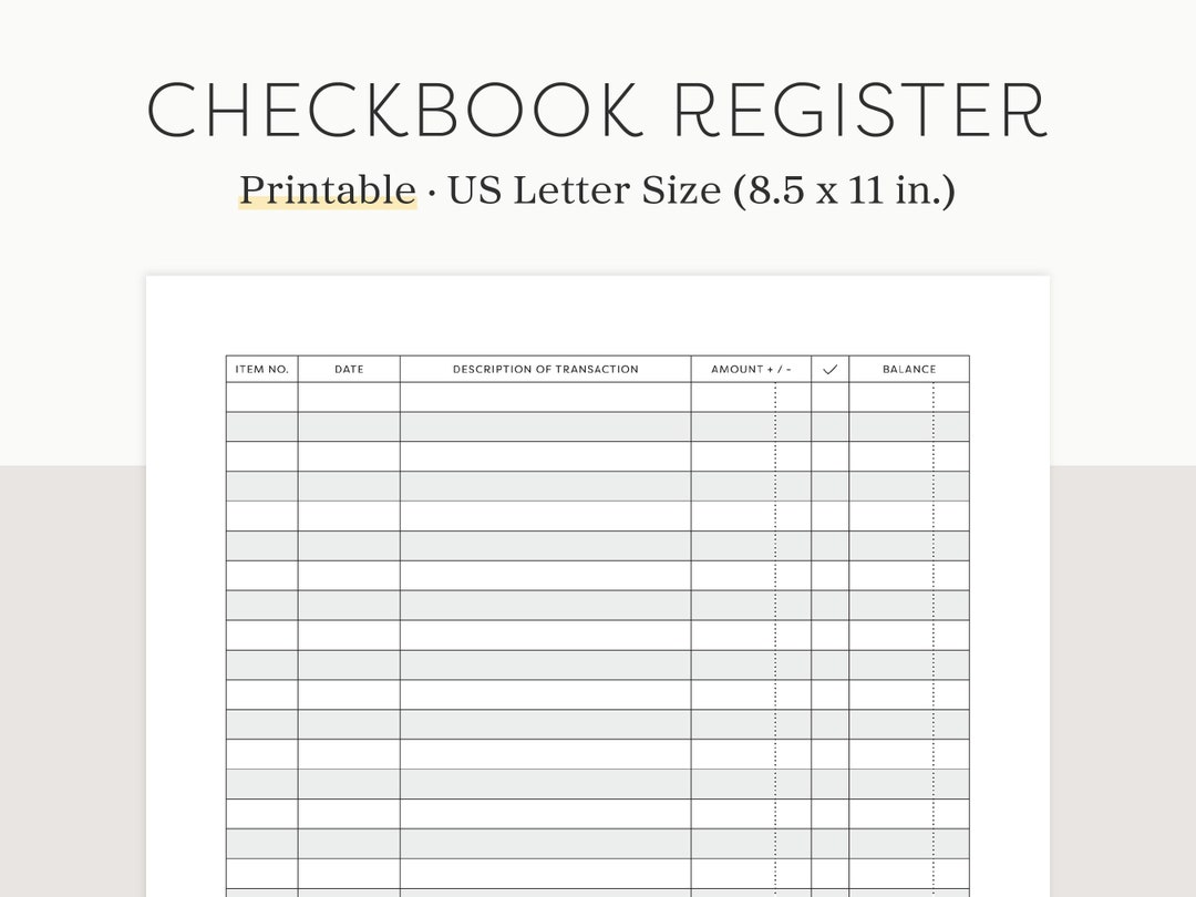 Printable Checkbook Register / PDF File / 8.5 X 11 Inch / Simple ...