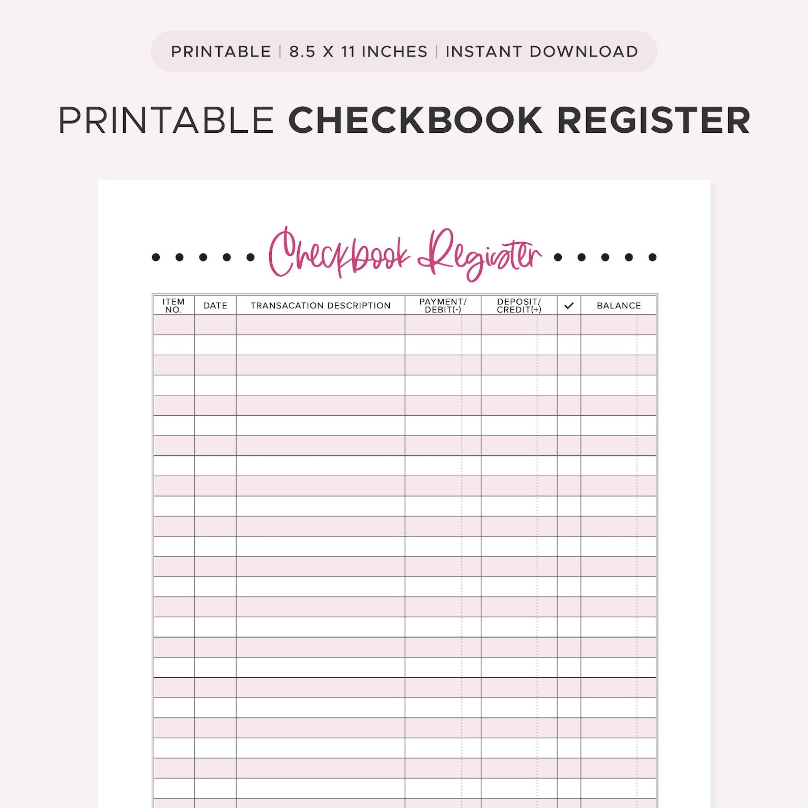 Printable Checkbook Register / Expense Tracker / Pink (PDF) - Etsy