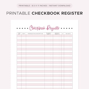 Registro de chequera imprimible / Registro de gastos / Rosa (PDF)