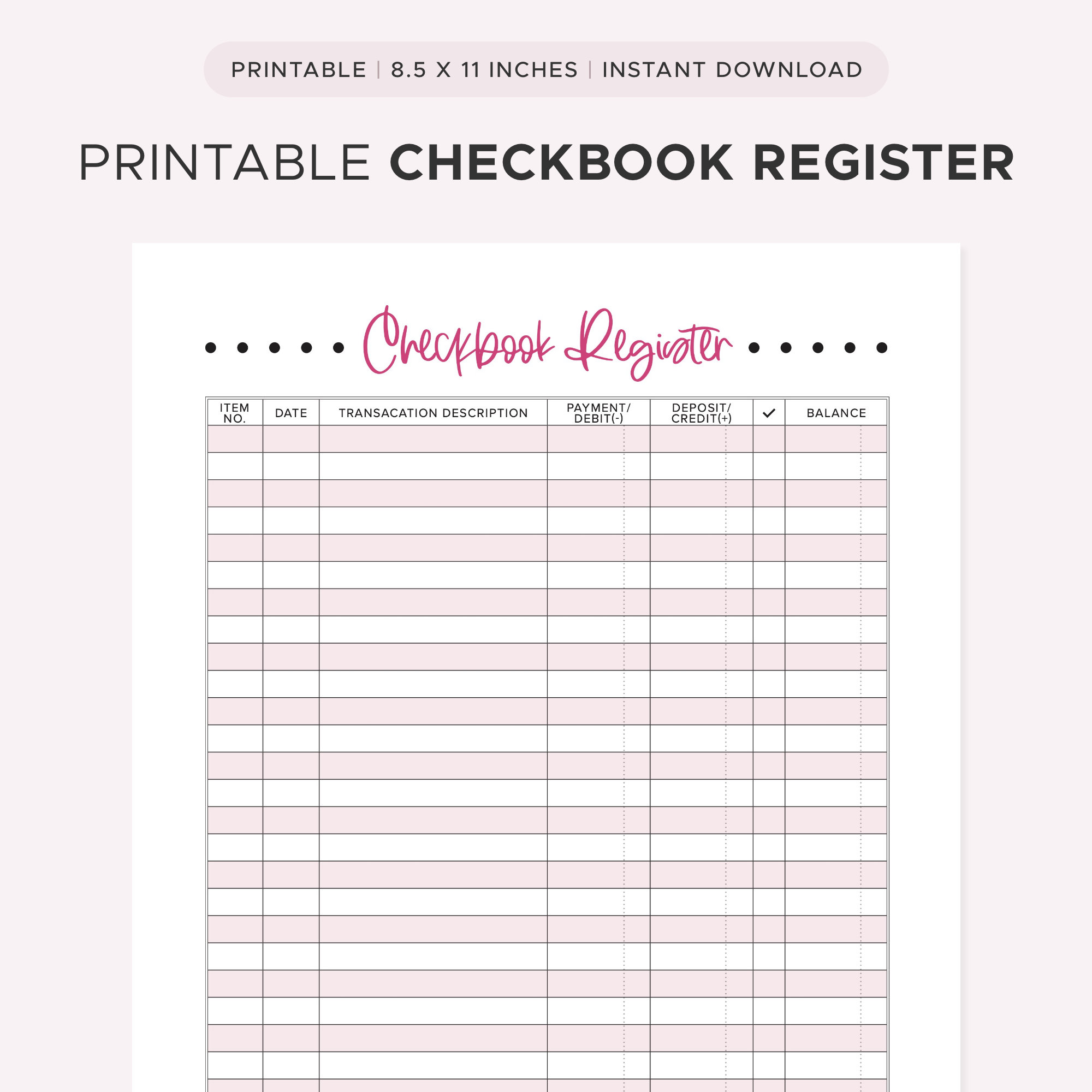 Printable checkbook register cute checkbook register printable