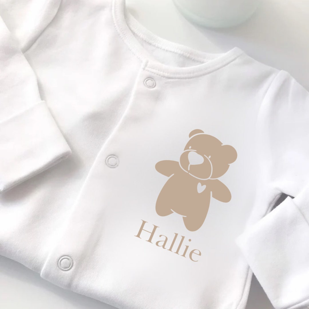 Personalised Baby Sleepsuit Teddy Bear Baby Clothes Personalised Name