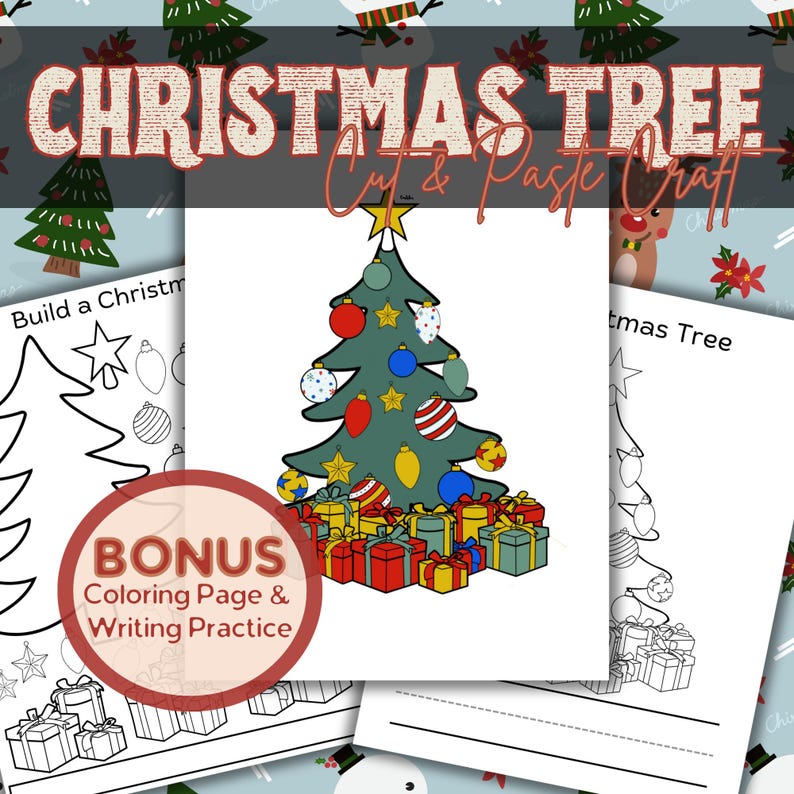 Kids Cut and Paste Christmas Tree Craft, Christmas Kids Craft, Build a ...