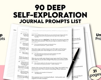 90 Printable Journal Prompts & Quotes: Brain Dump, Creativity Gift, Mood Tracker, Anxiety Journal [SELF-EXPLORATION / Self Care] Digital PDF