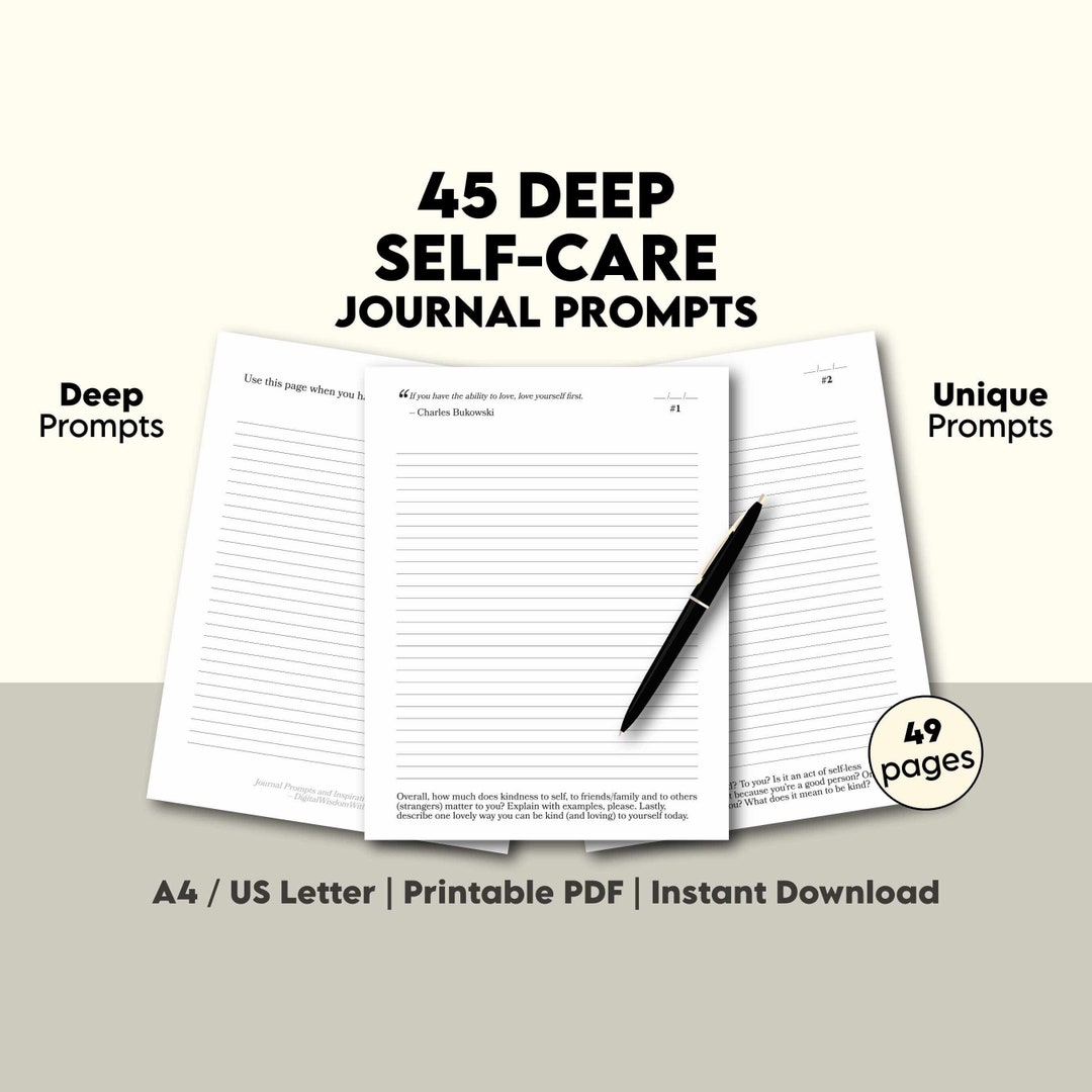 45 SELF-CARE Journal Prompts & Inspirational Quotes: Deep, Prompted ...