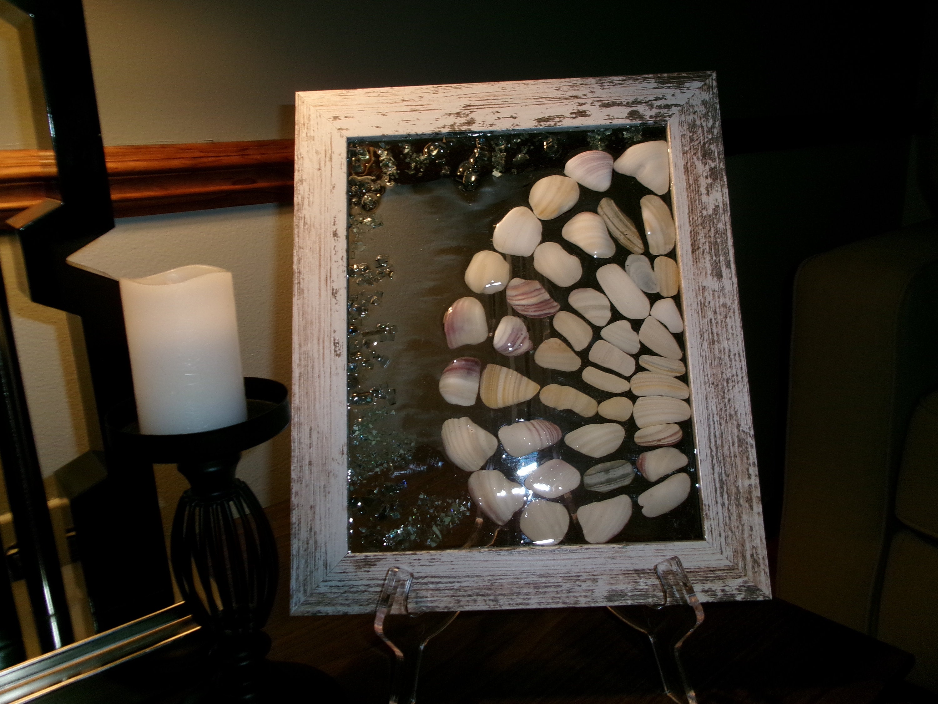 White Shell Frame With Blue and Green Sea Glass Coral - Etsy