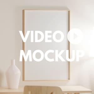 PSD Video Mockup, Thin Wood Frame,  Animated PSD Vertical Frame, 2:3 Ratio, Realistic beige wood interior, Photoshop Video Mockup