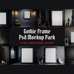 Gothic Frame Psd Mockup Pack, Digital Frame, Wall Art Mockup, Gothic Interior Mockup, Dark frame Mockup
