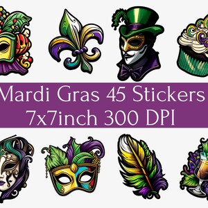 Pegatinas imprimibles de Mardi Gras, Diseño de sublimación, Vaso y Laptop Png, Calcomanías de Mardi Gras, Descarga digital, Paquete de impresión digital