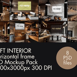 Bar Interior PSD Mockup Pack  Poster Mockup Bundle, Wall Art Mockup, Art Print Mockups