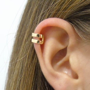 Pendiente ear cuff doble banda, Ear cuff de oro liso, Ear cuff ancho,Pendientes de cartílago, Pendiente falso , Ear cuff delicado