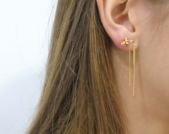Threader earrings gold, Chain dangle, Cartilage earrings, Drop earrings, Long threader earrings