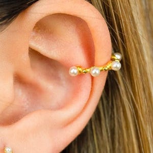 Manchette d'oreille en perles, Boucle d'oreille non percée, Boucles d'oreilles manchette d'oreille en or, Boucle d'oreille en perles, Manchette d'oreille en perles, Boucle d'oreille manchette d'oreille