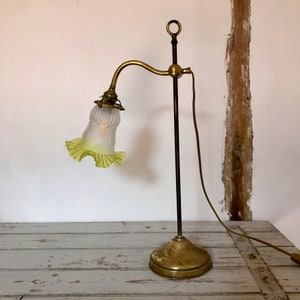 Brass and yellow opaline lamp
