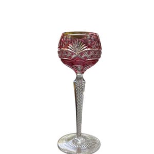 Crystal WINE Glass with Air Twist Stem  - Luftfiligran & Elaborate Cuts - JOSEPHINENHÜTTE, 1910s