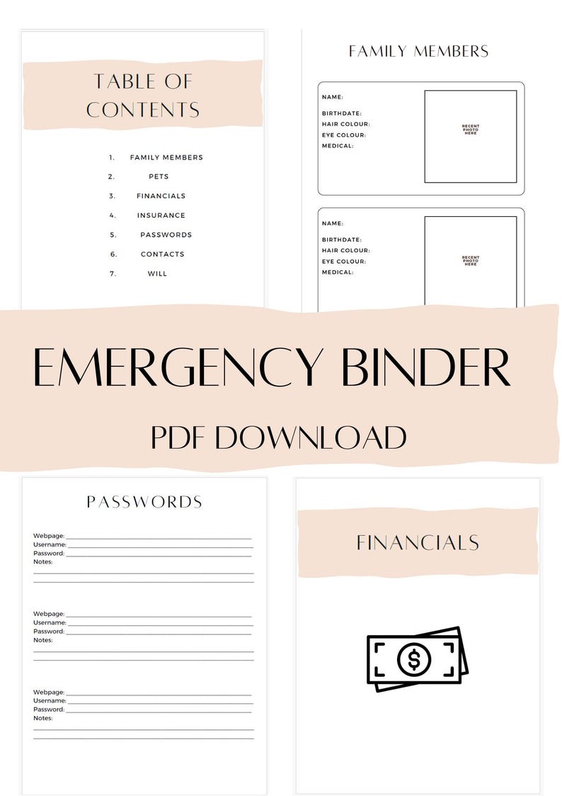 Simple Emergency Binder Printable - Etsy