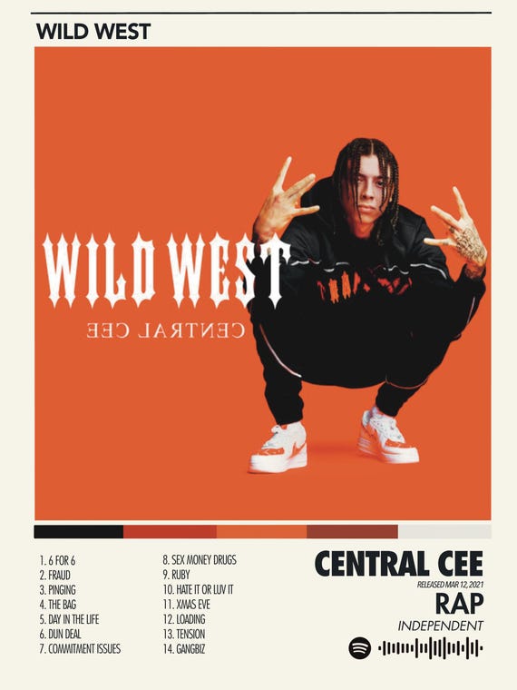 Central Cee - Wild West Album Poster: Black & White (digital