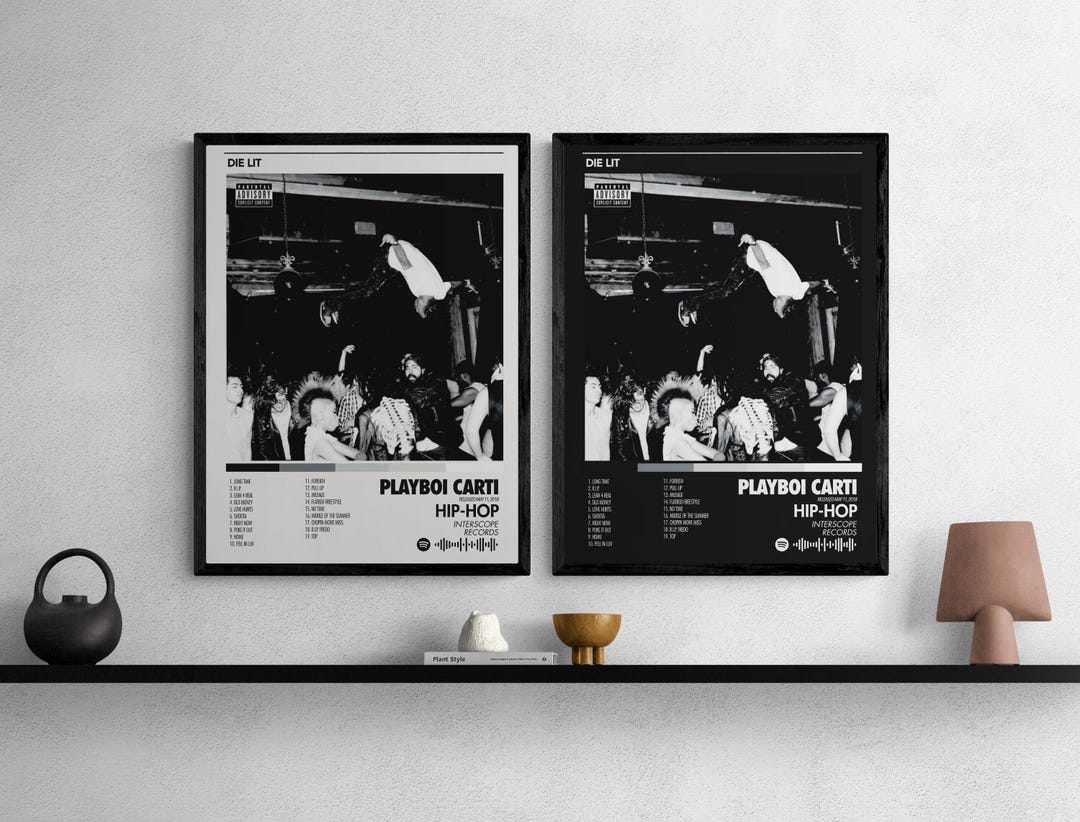 【額縁付き】 Playboi Carti / Die Lit A2ポスター Playboi Carti - Die Lit Album Poster: Black & White Wall Art