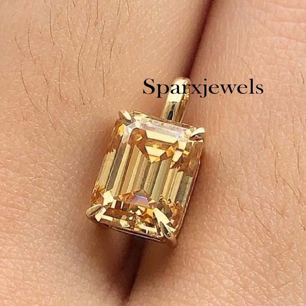 2.5 Ct Emerald Cut Champagne Moissanite Pendant Emerald Cut Moissanite Pendant Solid 14k Yellow Gold Champagne Diamond Pendant Woman Pendant