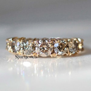 Round Cut Champagne Engagement Ring Champagne Moissanite Band Seven Stone Brown Moissanite Wedding Band 3mm Round Cut Champagne Diamond Ring