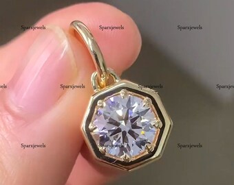 Round Cut Moissanite Pendant Moissanite Bezel Set Pendant 2.00 Ct Round Cut Diamond Pendant Solitaire Yellow Gold Anniversary Gift For Her