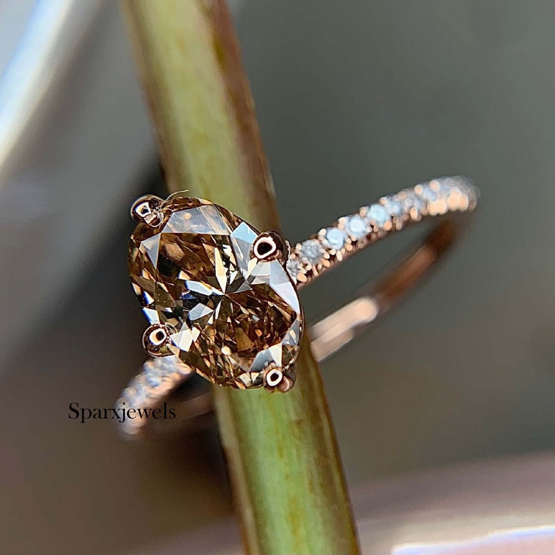 1.55 Ctw Oval Cut Brown Moissanite Ring Champagne Moissanite Engagement