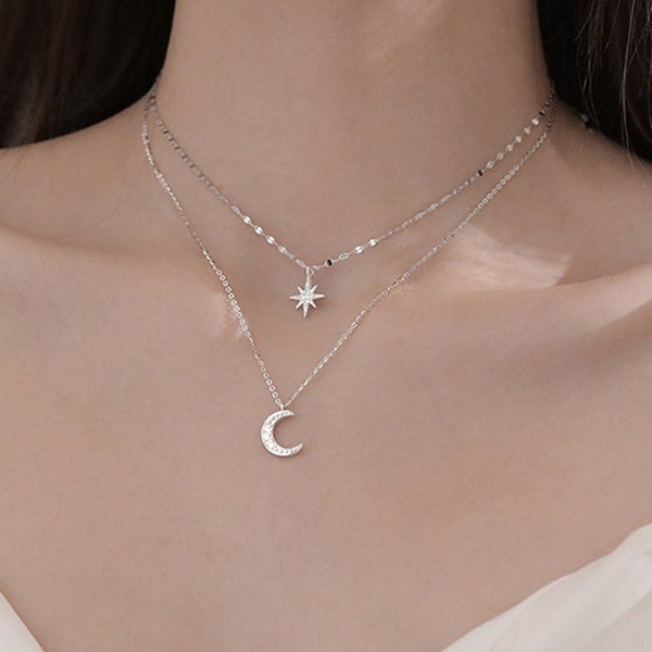 Moon and Star Necklace - Etsy