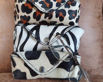 Leather animal print glasses case