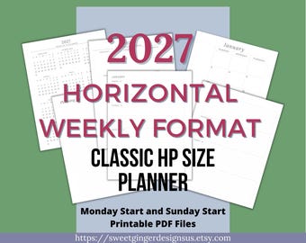 2027 Horizontal Weekly Planner Printable | Classic HP Size | 2-Page Weekly Spread | Digital Download
