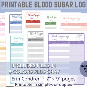 Printable Blood Sugar Tracking Log for Erin Condren Planners and other 7&quot; x 9&quot; Binders and Journals