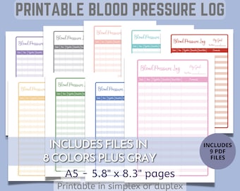Printable Blood Pressure Tracking Log for A5 Sized Planners, Binders and Journals