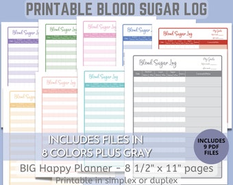 Printable Blood Sugar Tracking Log for Big Happy Planner and other Full Size Binders and Journals