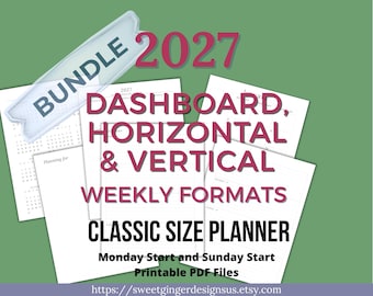 2027 Printable Planner Bundle | Classic HP | All 3 Layouts | Dashboard Vertical Horizontal Weekly