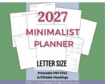 2027 Minimalist Weekly Planner with Fillable Headers | Letter Size | Printable PDF | Digital Download