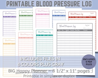 Printable Blood Pressure Tracking Log for Big Happy Planner and other Full Size Binders and Journals