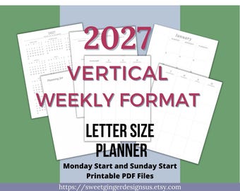 2027 Vertical Weekly Planner Printable | Letter Size | 2-Page Weekly Spread | Print at Home PDF