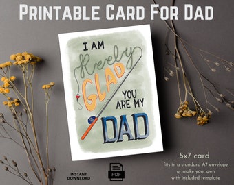 Fishing Dad Printable Card: Father's Day, Birthday, 5" x 7" (Digital Download)