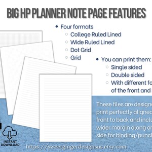 Printable Planner Note Pages: Graph, Dot Grid, Lined (big Happy Planner ...
