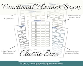 Classic Happy Planner Stickers: Neutral Functional Boxes (Digital Download)