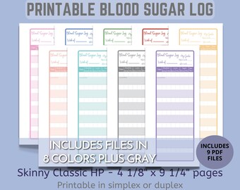 Printable Blood Sugar Tracking Log for Skinny Classic Happy Planners, Binders and Journals