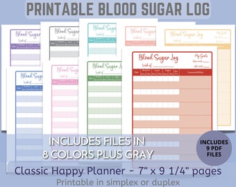 Printable Blood Sugar Tracking Log for Classic Happy Planner and other 7" x 9 1/4" Binders and Journals